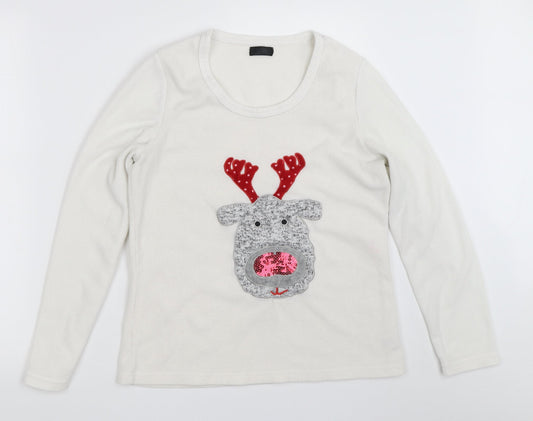 F&F Womens White Solid  Top Pyjama Top Size 8  - christmas reindeer rudolph