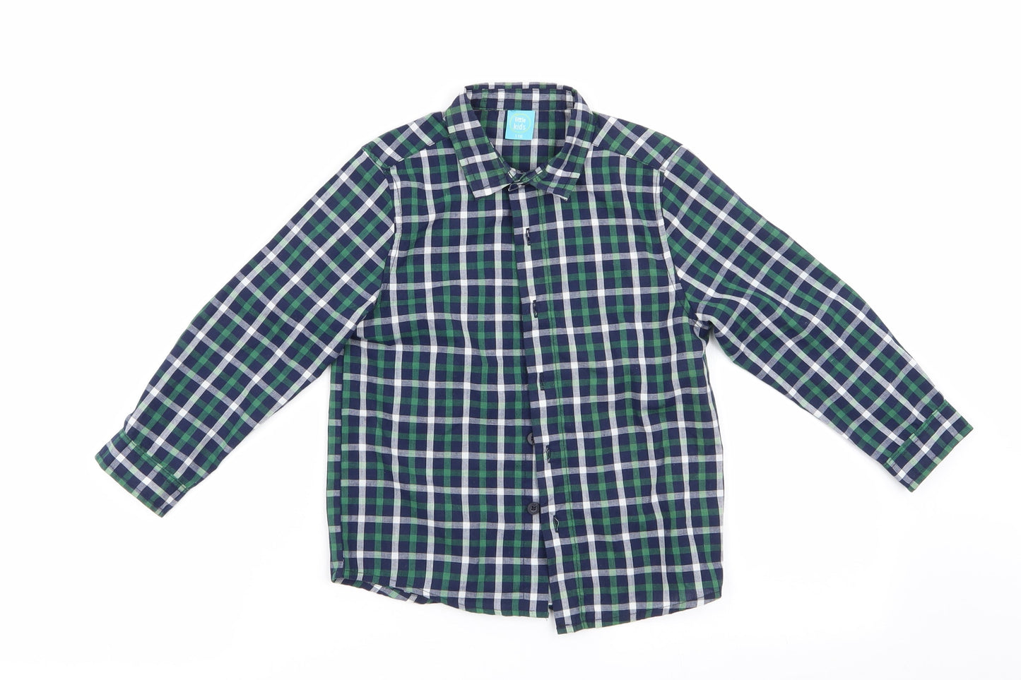 Little Kids Boys Black Check  Basic Button-Up Size 6 Years  - Blue and Green Check