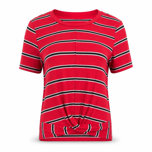 New Look  Womens Red Striped  Tunic T-Shirt Size 12  - Front hem detail Red White Black stripe