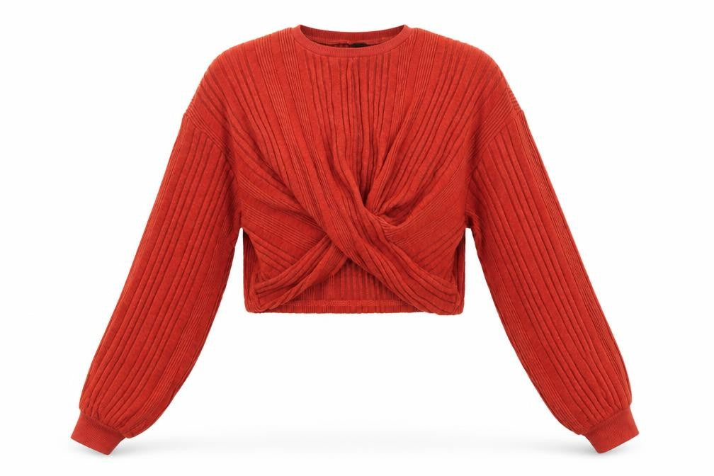 SheIn Womens Orange Striped  Pullover Jumper Size S  - Dark Orange Cropped Ruched Crossover Hemline