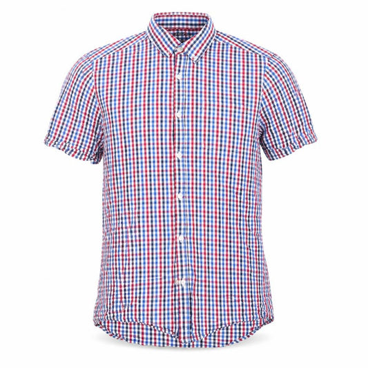F&F Mens Blue Check   Button-Up Size M  - Buttoned Collar Red Blue White Check