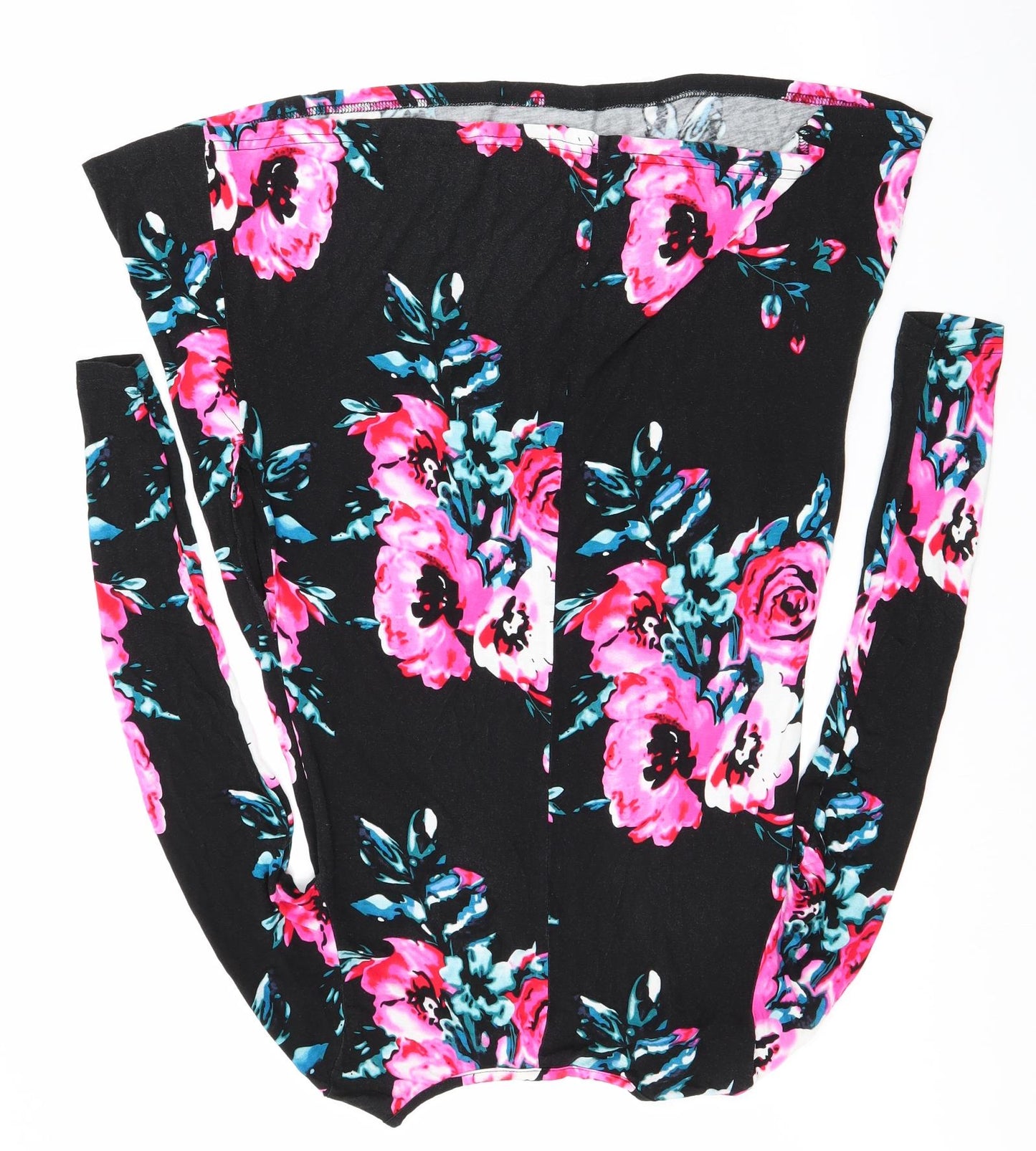 Preworn Womens Black Floral Jersey Fit & Flare  Size XS  - pink & blue flowers