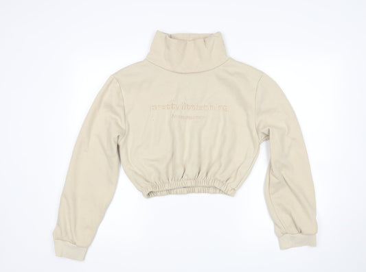 PRETTYLITTLETHING Womens Beige   Pullover Sweatshirt Size M  - Cropped