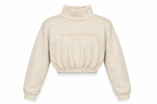 PRETTYLITTLETHING Womens Beige   Pullover Sweatshirt Size M  - Cropped