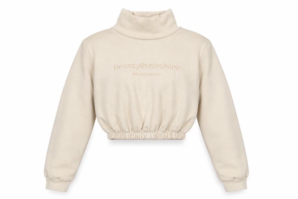 PRETTYLITTLETHING Womens Beige   Pullover Sweatshirt Size M  - Cropped