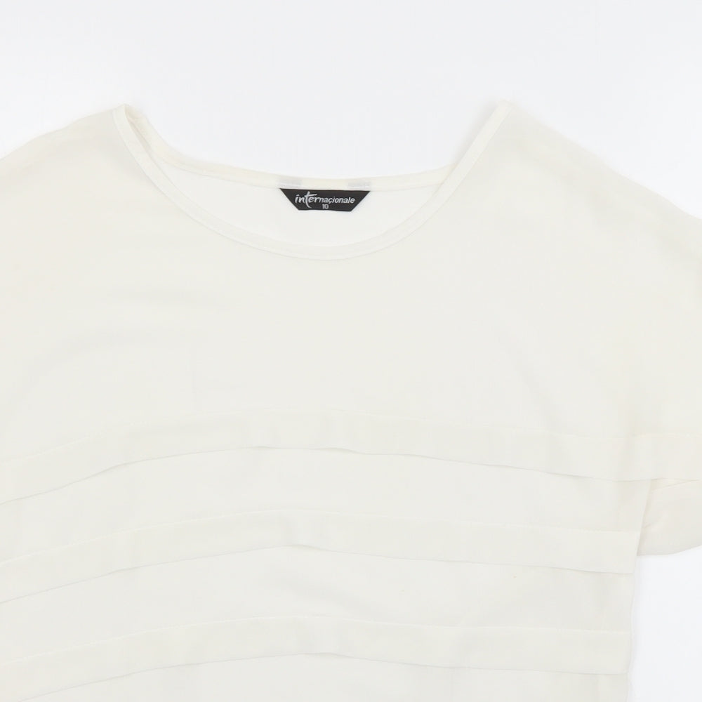 Internacionale Womens White Striped  Basic Blouse Size 10