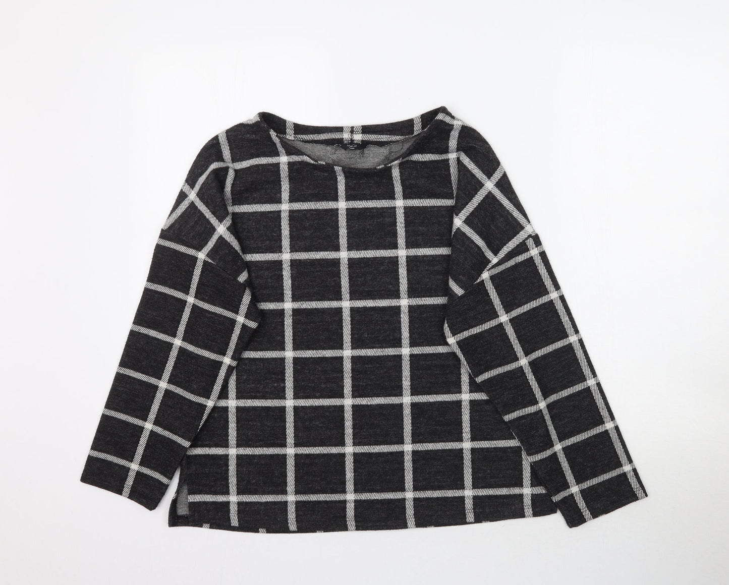 M&Co Womens Black Plaid  Basic T-Shirt Size 14
