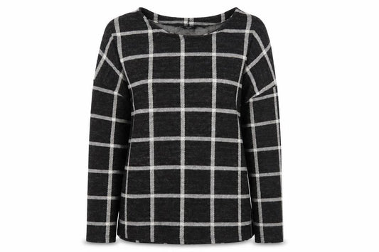 M&Co Womens Black Plaid  Basic T-Shirt Size 14