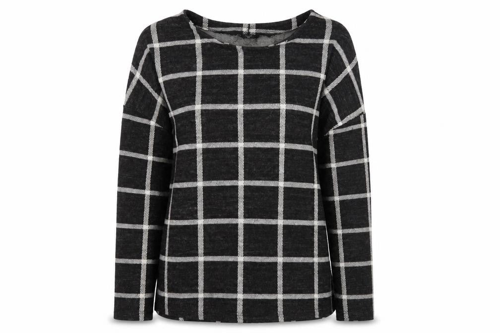 M&Co Womens Black Plaid  Basic T-Shirt Size 14