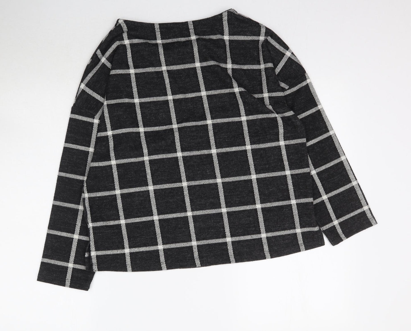 M&Co Womens Black Plaid  Basic T-Shirt Size 14