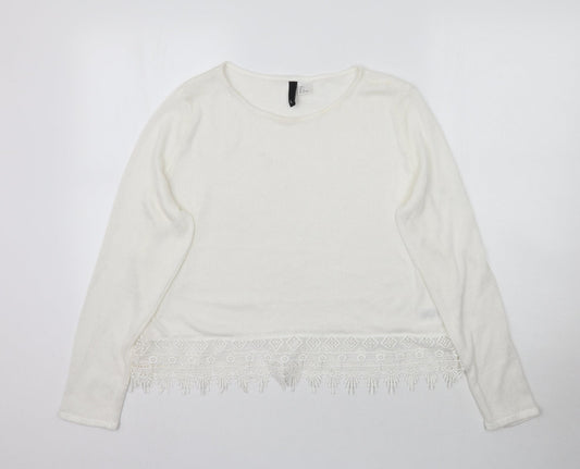 H&M Womens White  Knit Pullover Jumper Size L  - Thin material