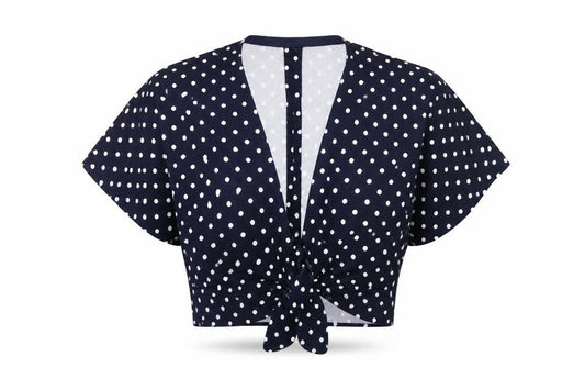 Preworn Womens Blue Polka Dot  Cropped Blouse Size L  - Tie front