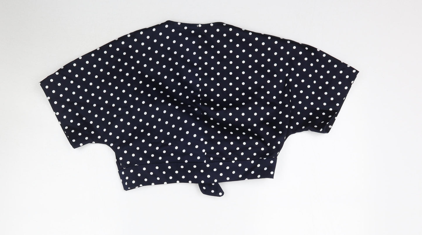 Preworn Womens Blue Polka Dot  Cropped Blouse Size L  - Tie front