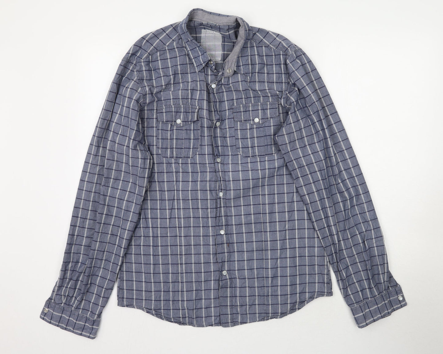 New Look Mens Black Plaid   Button-Up Size M