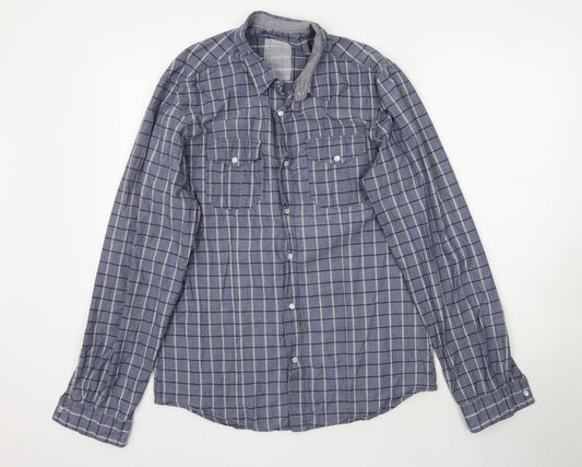 New Look Mens Black Plaid   Button-Up Size M