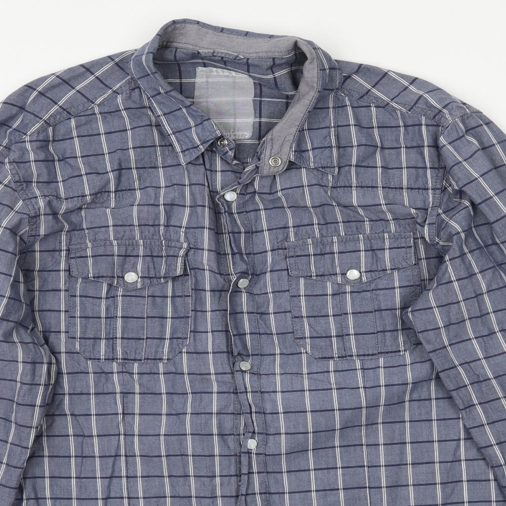 New Look Mens Black Plaid   Button-Up Size M