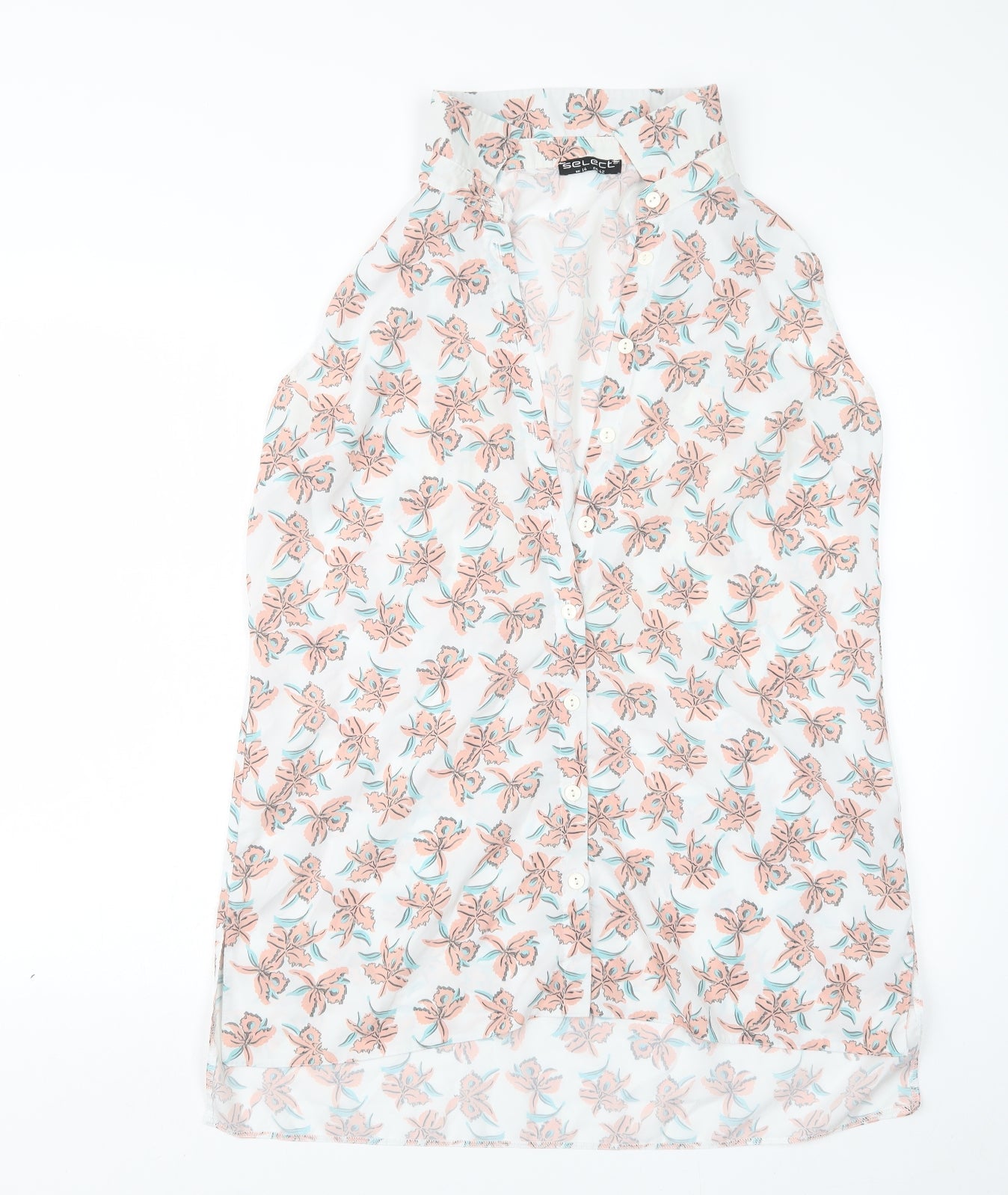Select Womens White Floral  Basic Button-Up Size 14