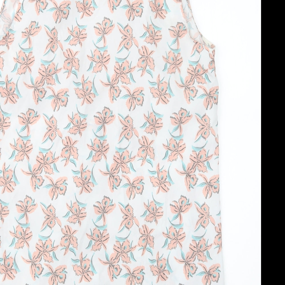 Select Womens White Floral  Basic Button-Up Size 14
