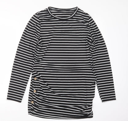 Preloved Preworn Womens Black Striped  Basic T-Shirt Size M  - Long - Front