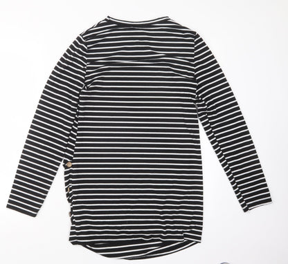 Preloved Preworn Womens Black Striped  Basic T-Shirt Size M  - Long - Back