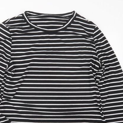 Preloved Preworn Womens Black Striped  Basic T-Shirt Size M  - Long - Detail