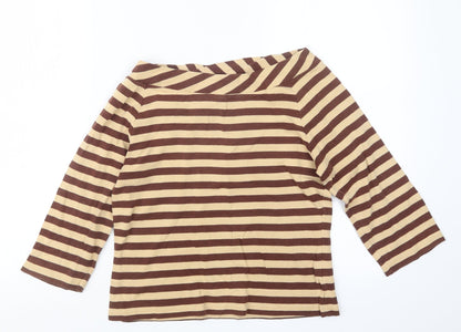Preloved Emreco Womens Beige Striped  Basic T-Shirt Size 12 - Front