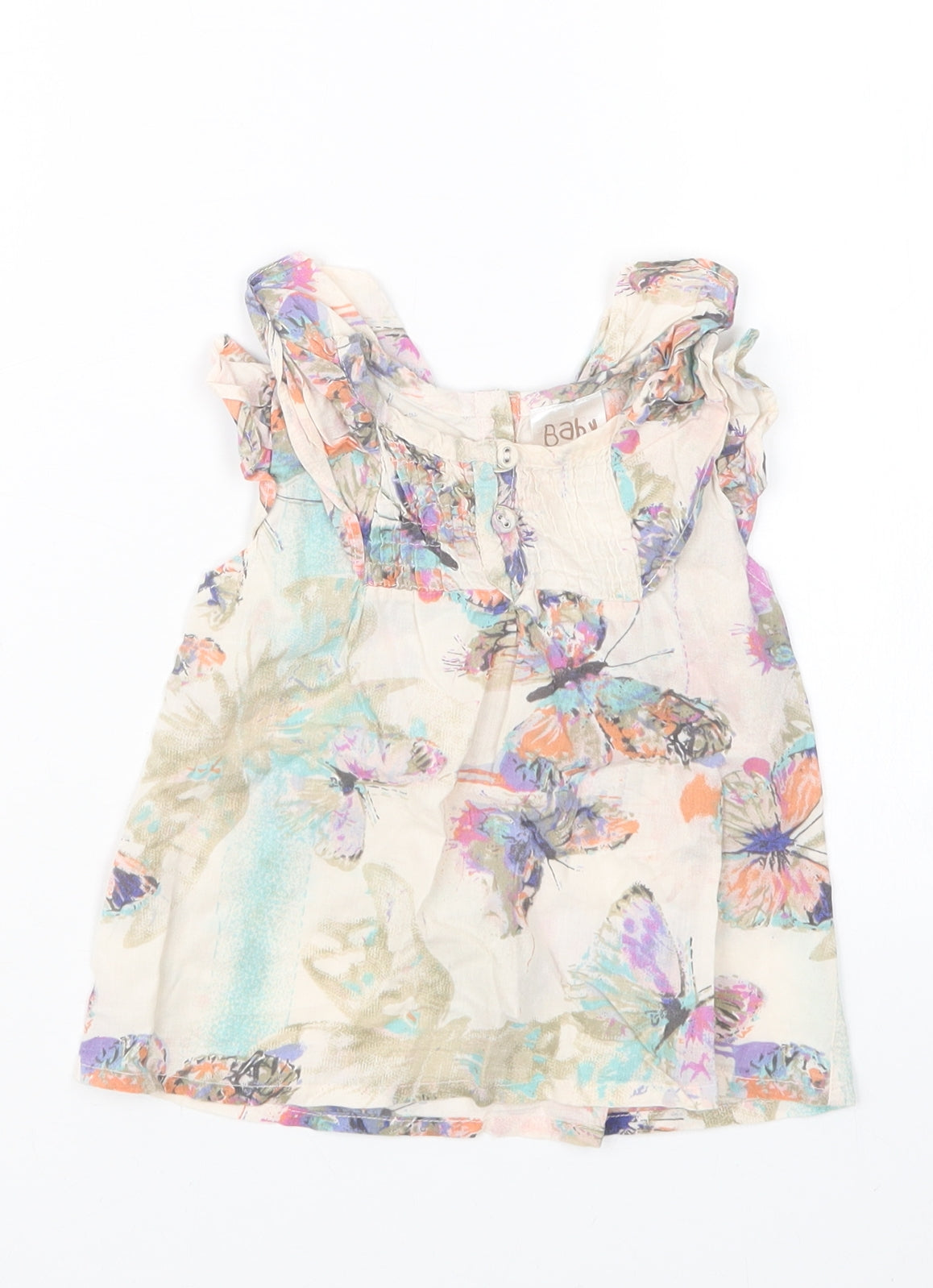 Peacocks Girls Beige Geometric  Basic Blouse Size 9-12 Months