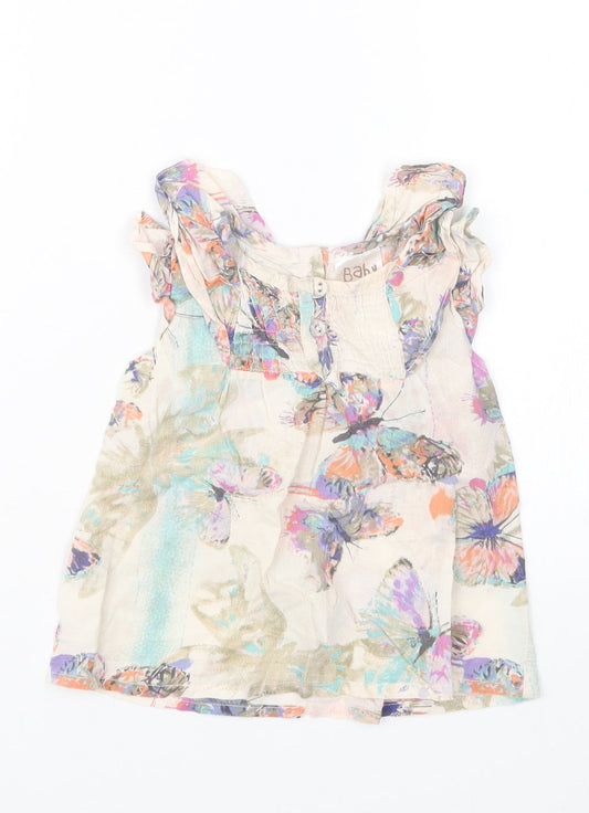 Peacocks Girls Beige Geometric  Basic Blouse Size 9-12 Months