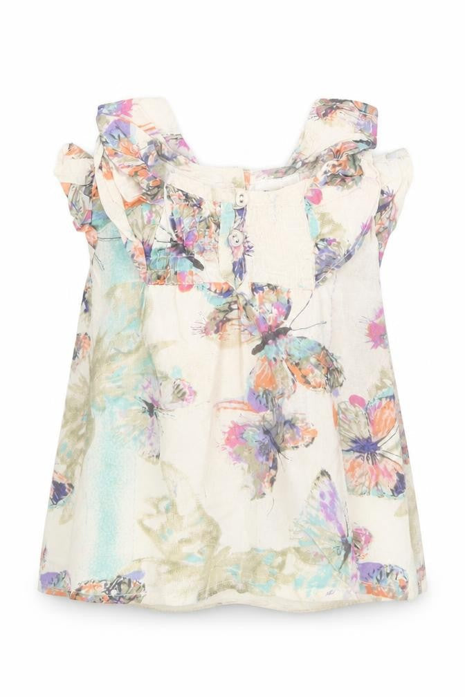 Peacocks Girls Beige Geometric  Basic Blouse Size 9-12 Months