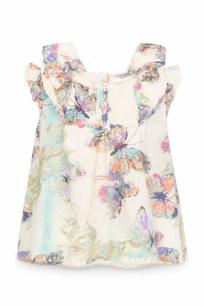 Peacocks Girls Beige Geometric  Basic Blouse Size 9-12 Months