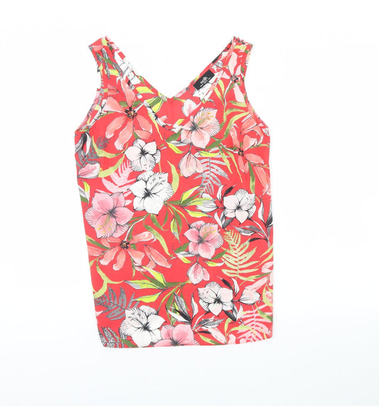 Wallis Womens Red Floral  Basic Tank Size 10