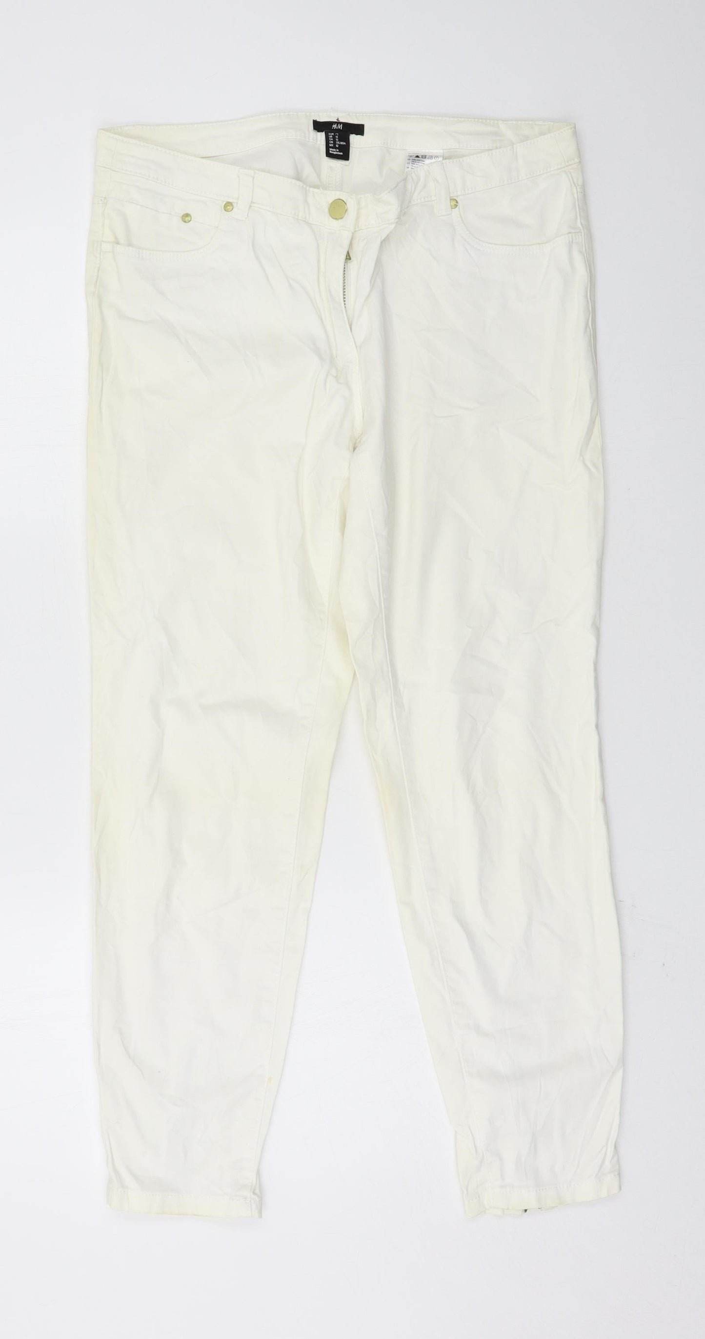 H&M Womens Ivory  Denim Skinny Jeans Size 14 L26 in