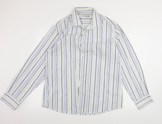 Burton Mens White Striped   Button-Up Size L