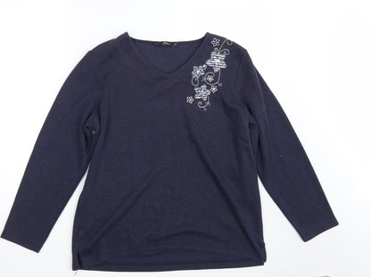 Bonmarché Womens Blue Floral Knit Pullover Sweatshirt Size M