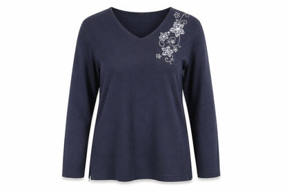 Bonmarché Womens Blue Floral Knit Pullover Sweatshirt Size M