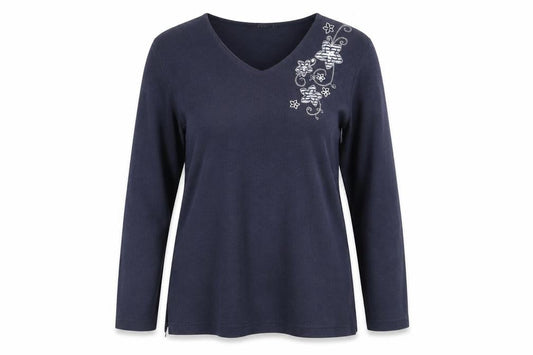 Bonmarché Womens Blue Floral Knit Pullover Sweatshirt Size M