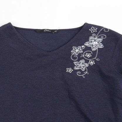 Bonmarché Womens Blue Floral Knit Pullover Sweatshirt Size M