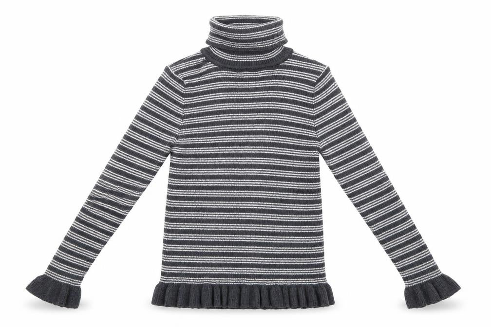 Primark Girls Grey Striped Knit Pullover Jumper Size 5-6 Years