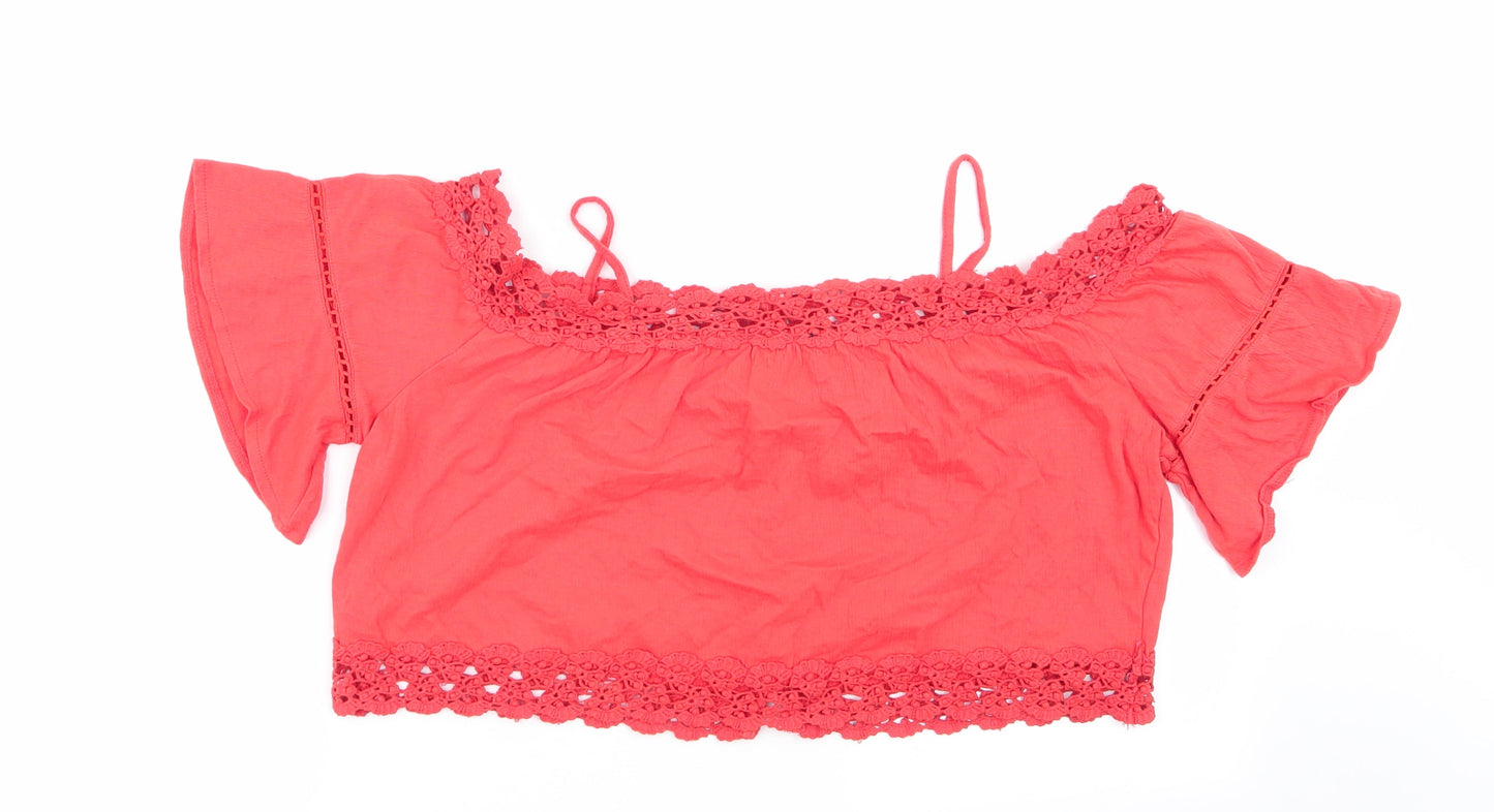 primaek Womens Orange Geometric  Basic Blouse Size 16  - crop