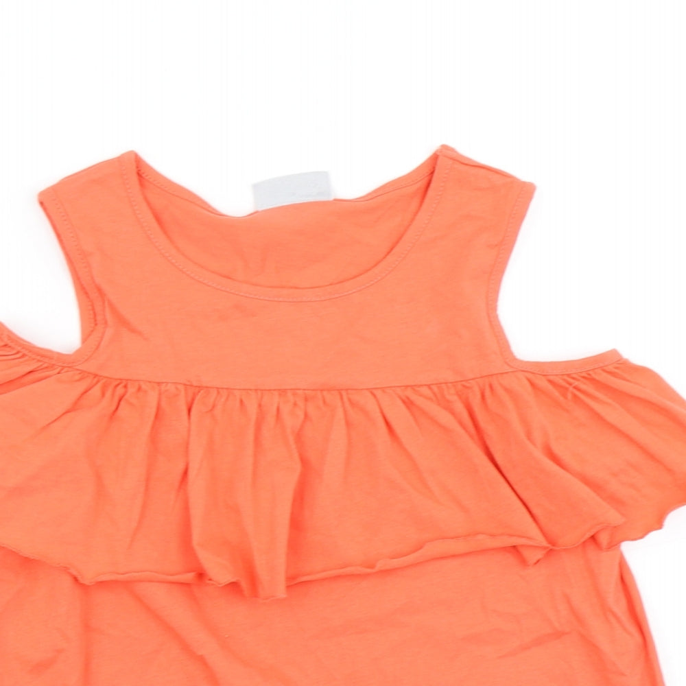 Matalan Girls Orange   Basic T-Shirt Size 9 Years  - Cold Shoulder