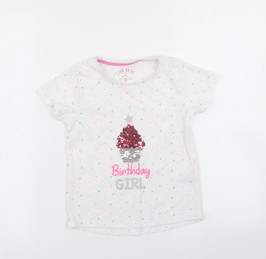 Matalan Girls White Spotted  Basic T-Shirt Size 5-6 Years  - Reversible sequins