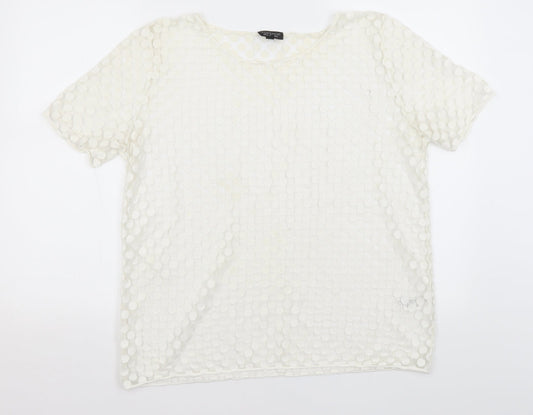 Topshop Womens Ivory Polka Dot  Basic T-Shirt Size 14