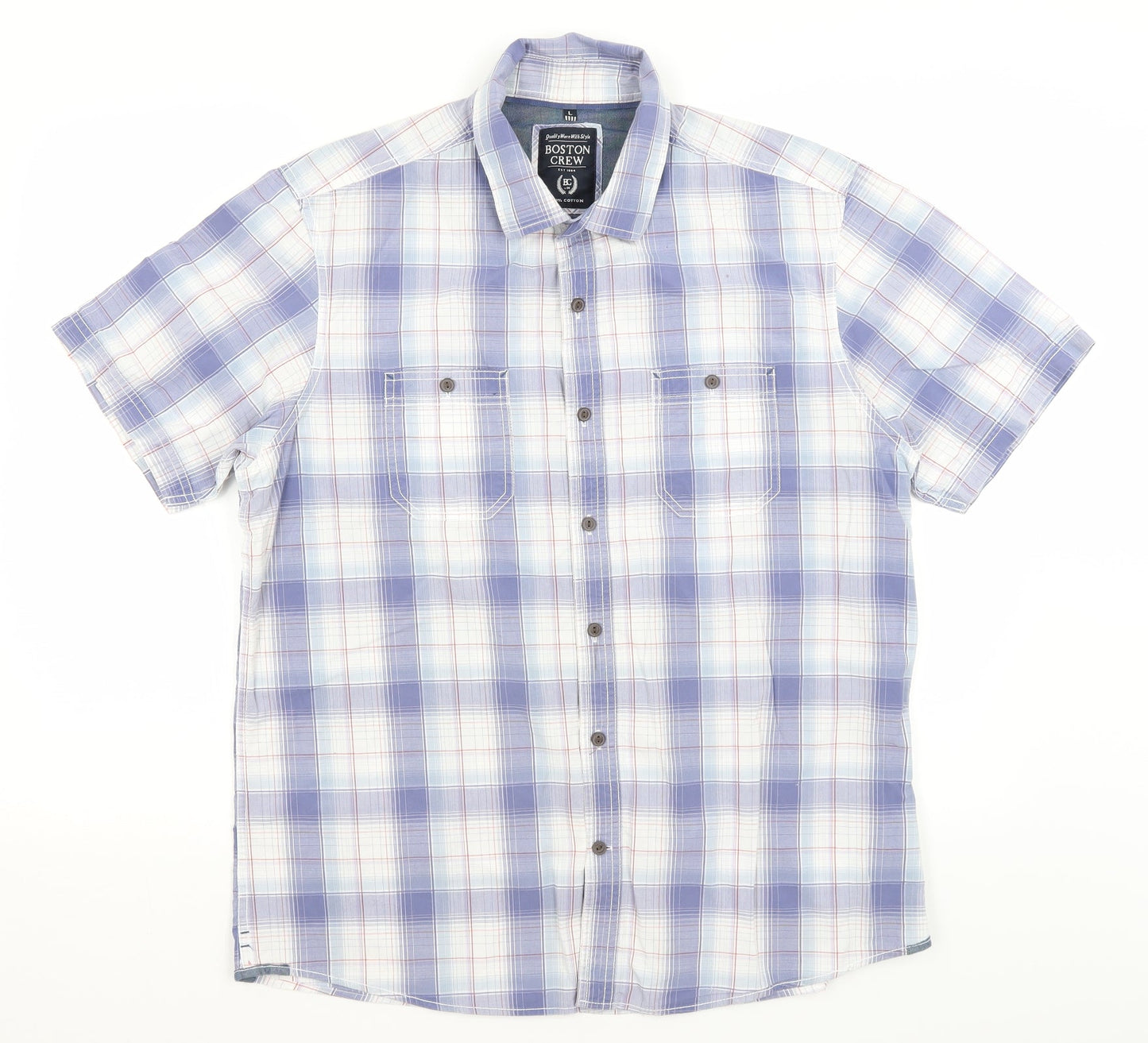 Boston Crew Mens Blue Plaid   Button-Up Size L