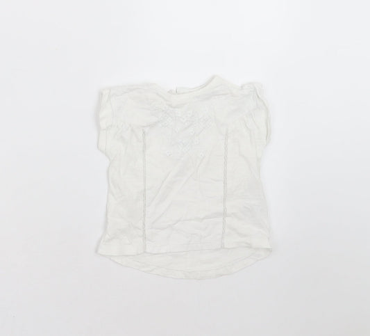 NEXT Girls White   Basic T-Shirt Size 3-6 Months  - Embroidered detail