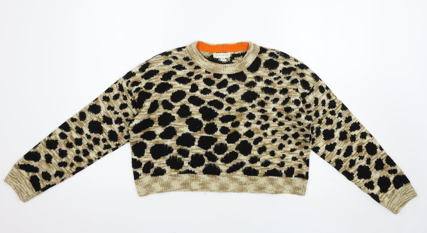 Topshop Womens Brown Animal Print  Pullover Jumper Size 6