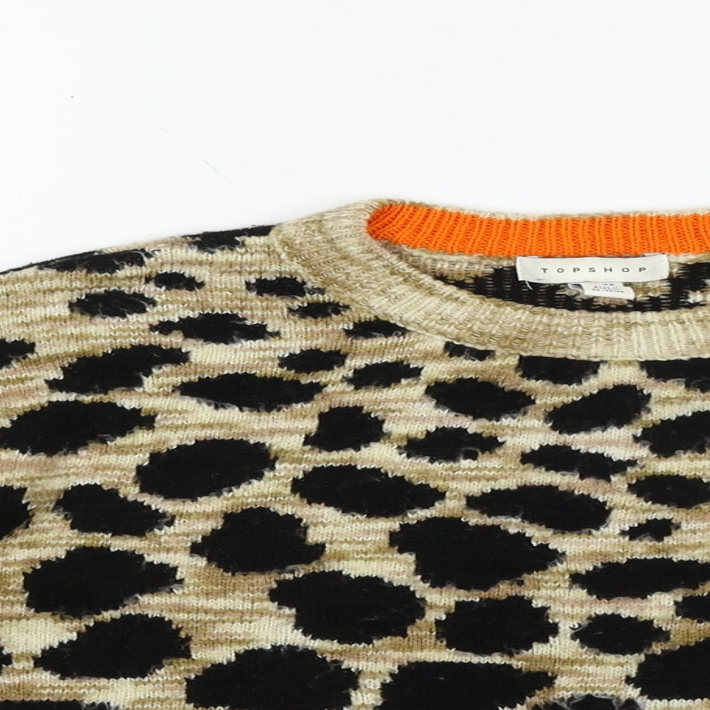 Topshop Womens Brown Animal Print  Pullover Jumper Size 6