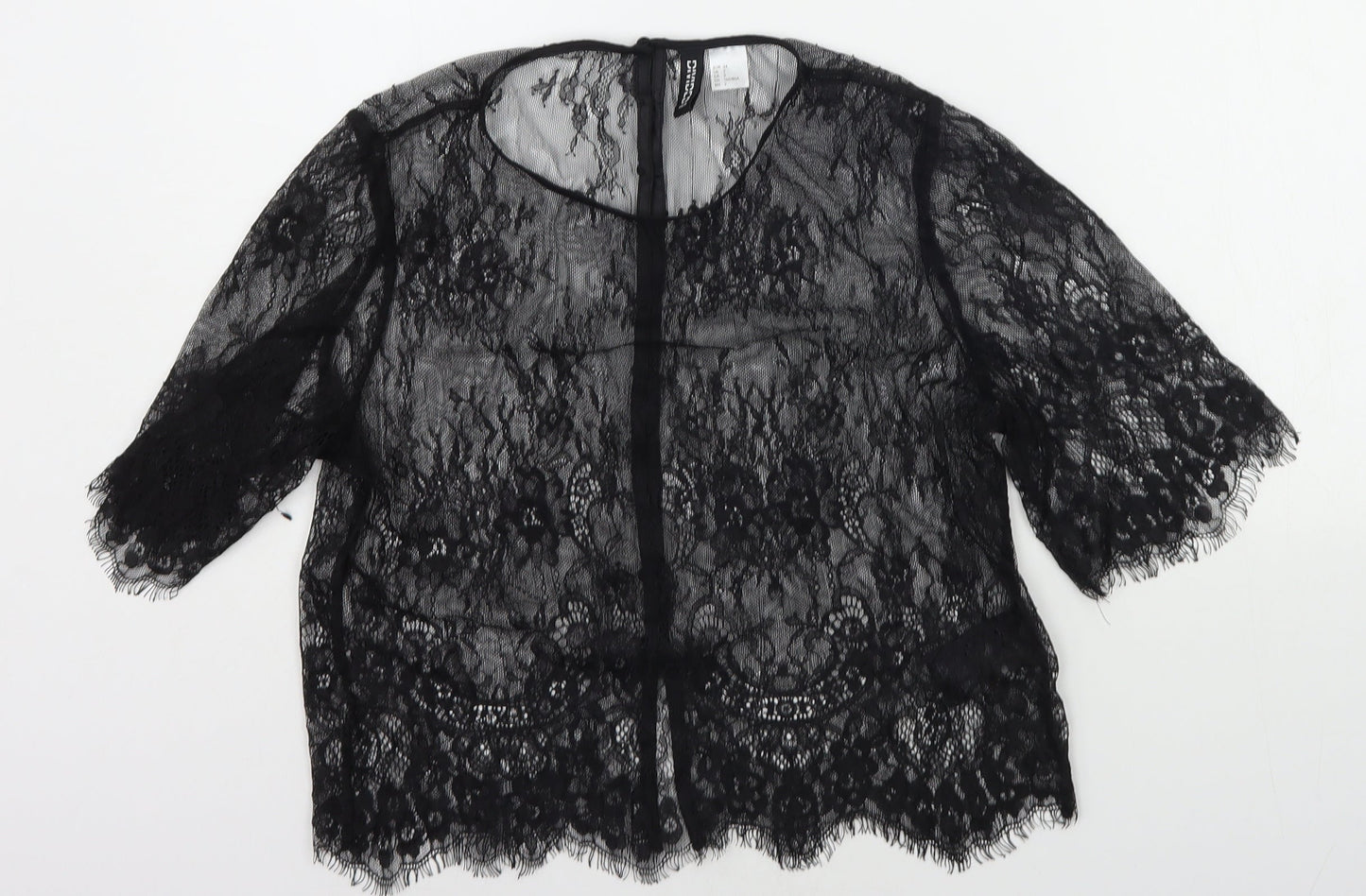Divided Womens Black Geometric  Basic T-Shirt Size 6