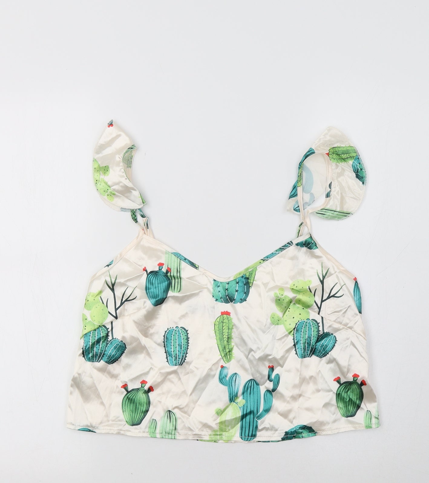 Nasty Gal Womens White Floral Satin Cropped Tank Size 10  - Cactus