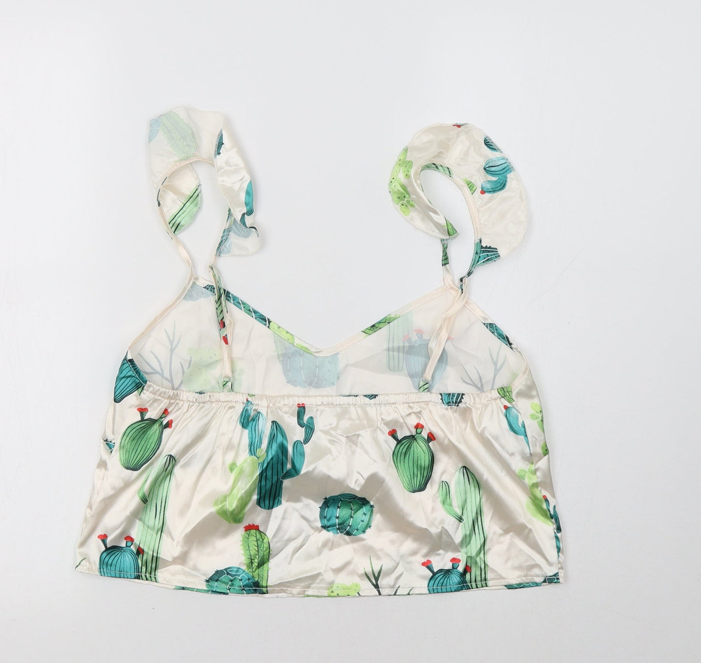 Nasty Gal Womens White Floral Satin Cropped Tank Size 10  - Cactus