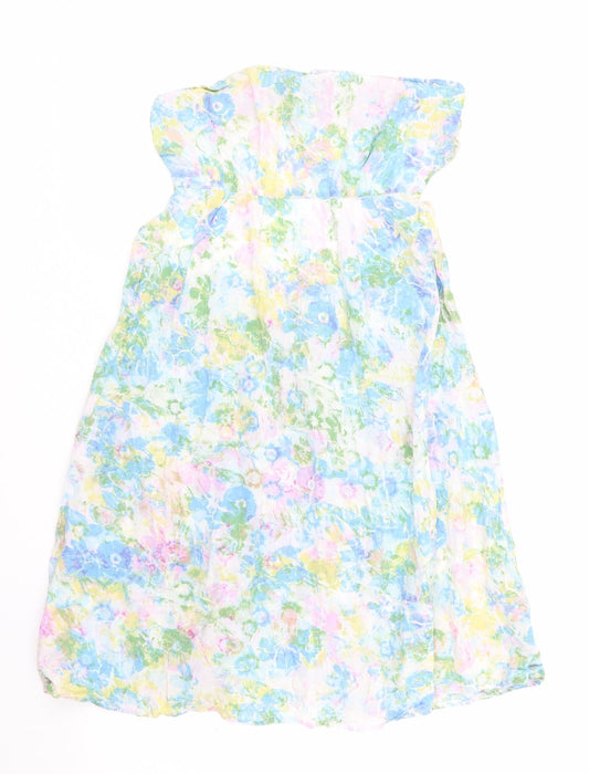 Topshop Womens Blue Floral  Slip Dress  Size S  - Elasticated bust & low waist to back